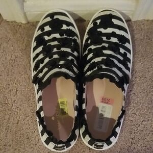 Black and White Striped Slip-On Sneakers